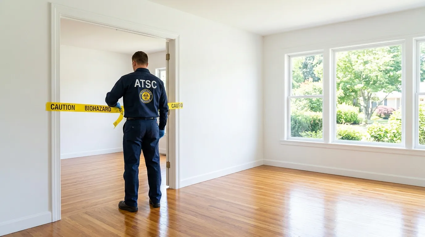 Certified biohazard cleanup crew performing Decomposition Cleanup in Tiverton